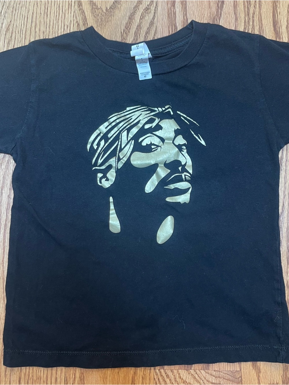 Canvas Black Tee with Tupac Metallic Gold Face Graphic